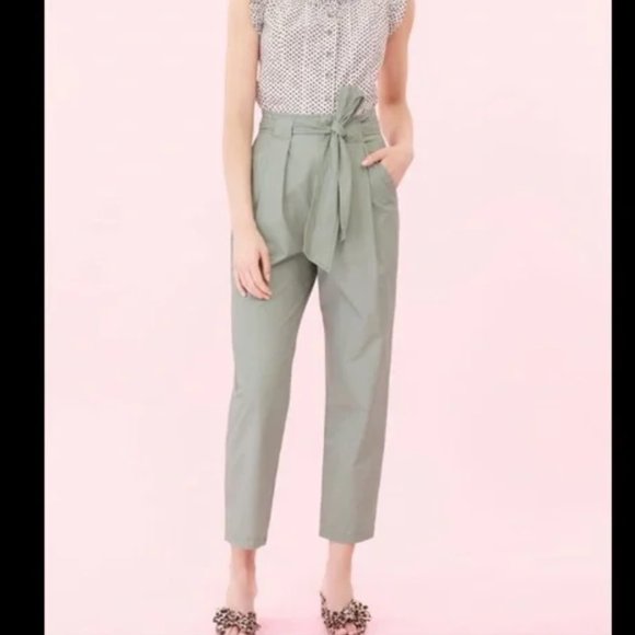 La Vie Rebecca Taylor Sage Green Tie Front Paperbag Waist Pants Size 27 - Picture 1 of 11
